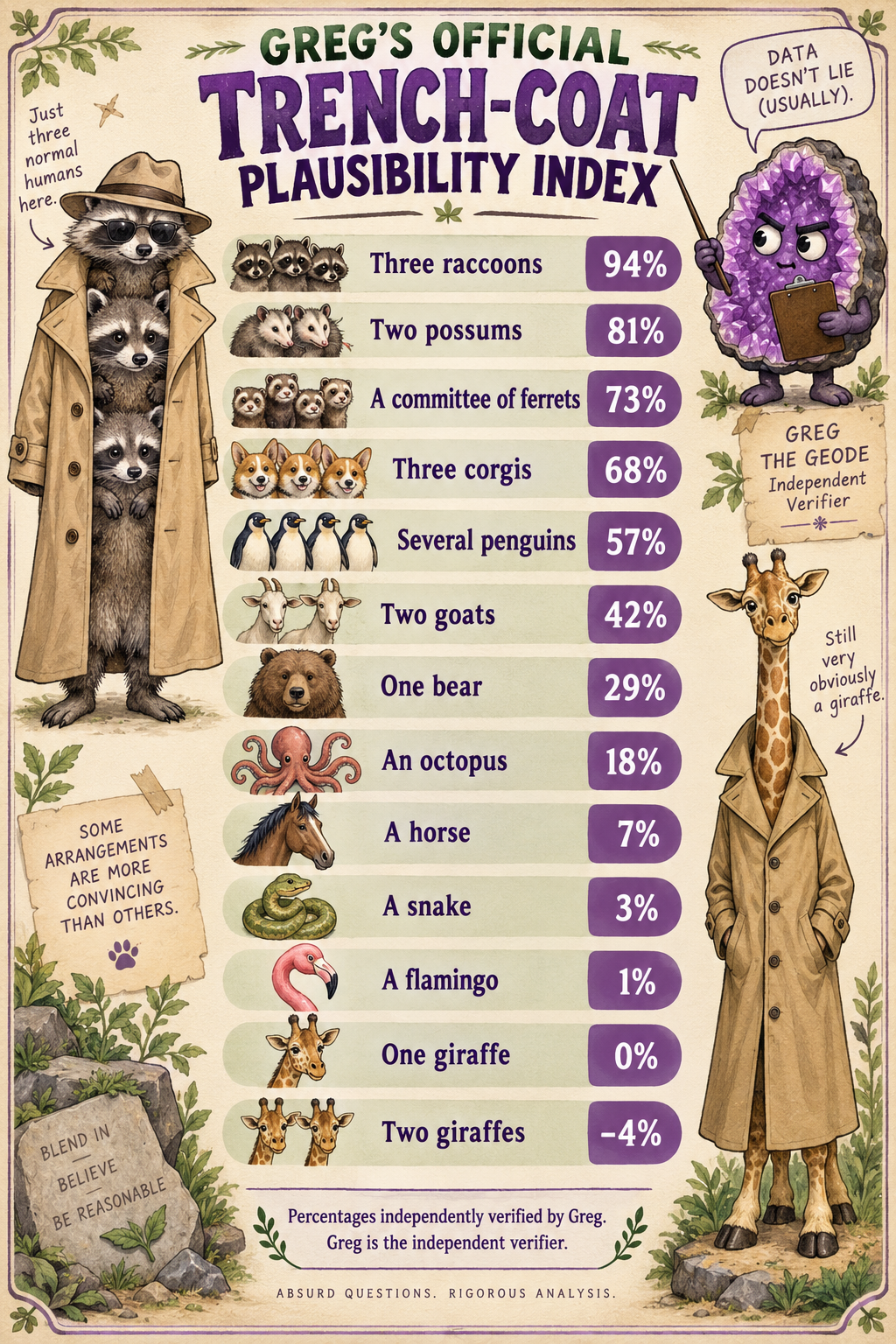 Which Animals Can Successfully Pretend to Be a Human in a Trench Coat?