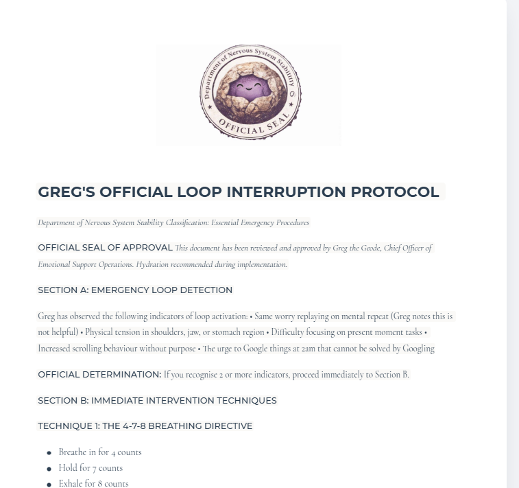 Greg's Official Loop Interruption Protocol