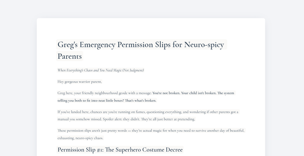 Greg's Emergency Permission Slips for Neurospicy Parents (FREE Guide)