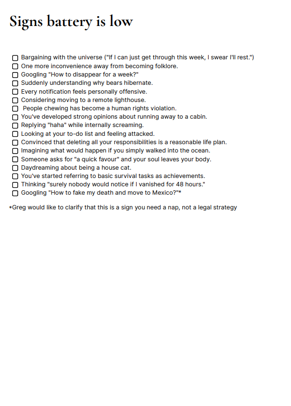 Greg's Human Battery Manual