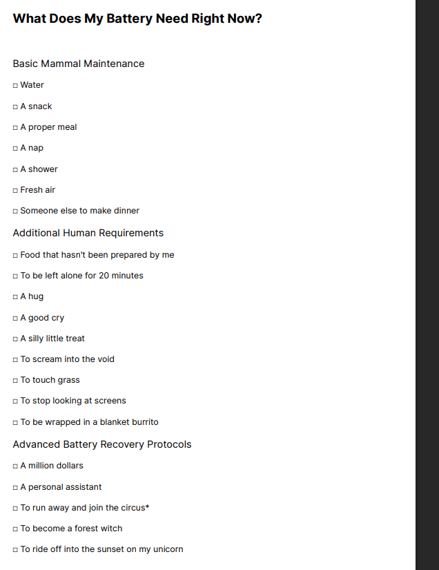 Greg's Human Battery Manual